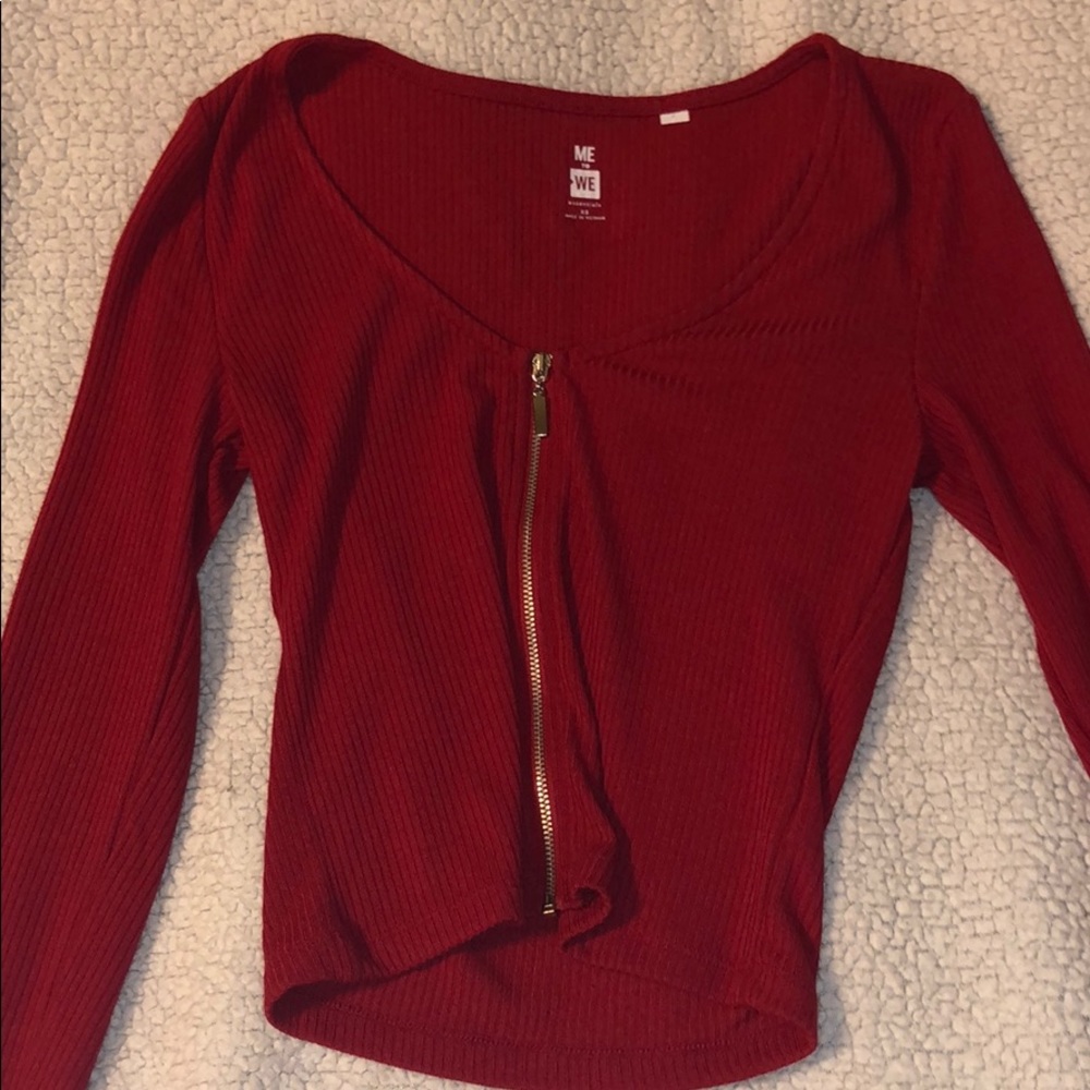 Red Zip up long sleeve shirt